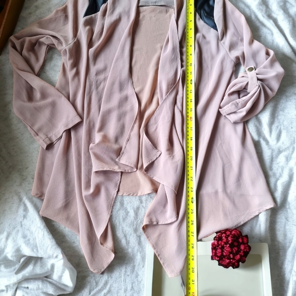 3/$40 Sale! Love Tree Lightweight flowy Cardigan with Faux Leather Shoulders - Picture 5 of 7